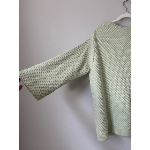 St. John Wool Knit Bell-Sleeve Open-Front Pockets Cardigan Sweater Pastel Green - Picture 12 of 14